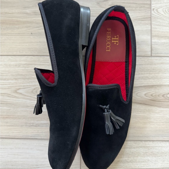 FERUCCI BLACK SUEDE WITH LEATHER TASSEL LOAFER SHOES  SIZE 13 PROM WEDDING